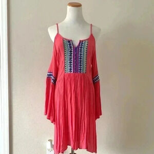 Valzera pink cold shoulder embroidered boho dress